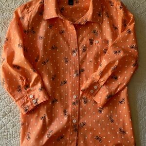 Karen Scott Peach Bicycle Print Button Down Shirt